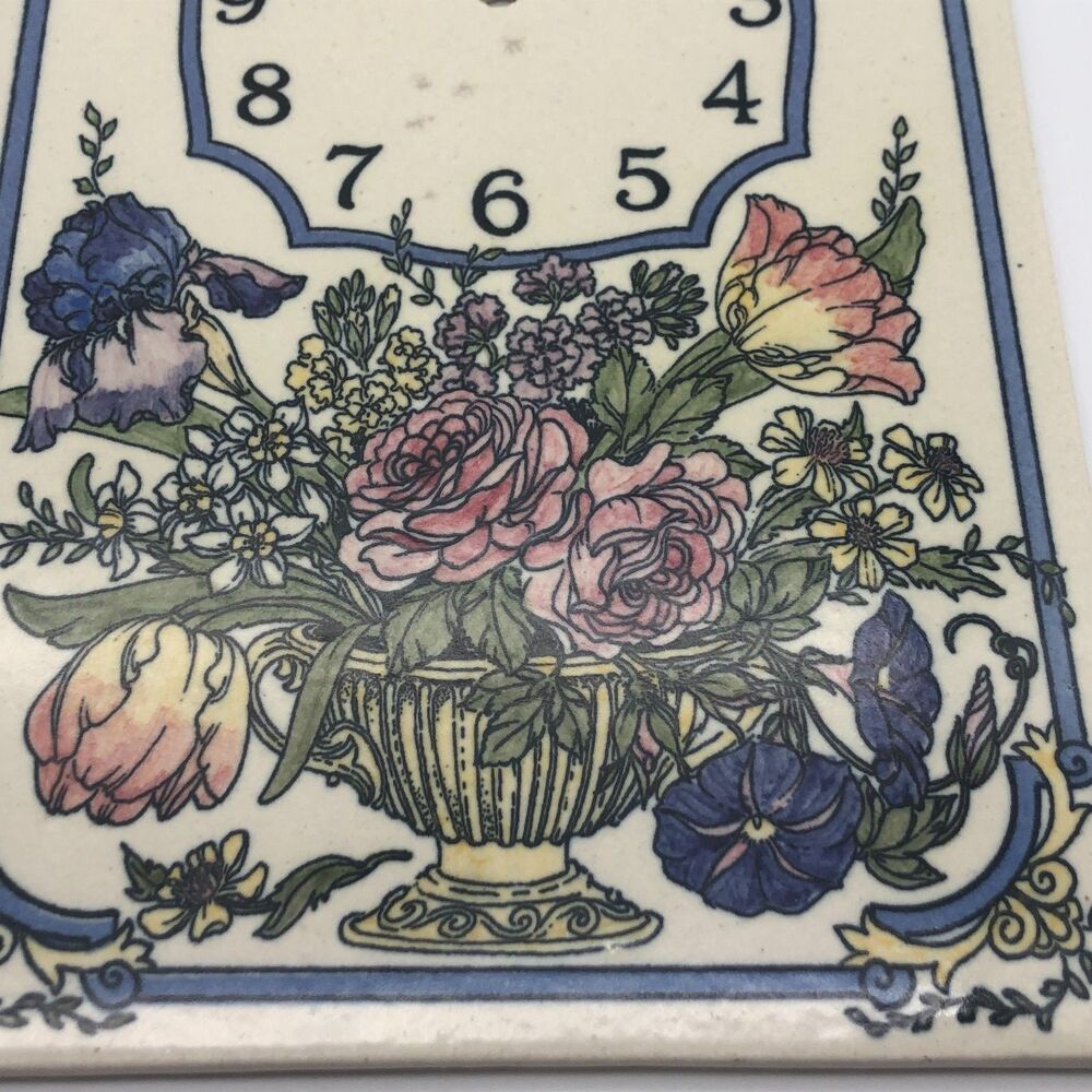 Santa Barbara Ceramic Design Wall Clock Tile Flower Bouquet 1990 FACE ONLY - Picture 3 of 7